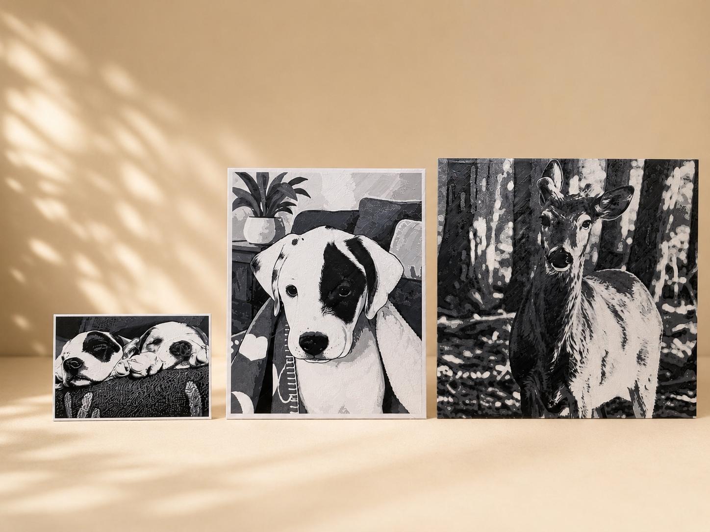 Personalized 3D Printed Pet Pawtrait~  B&W